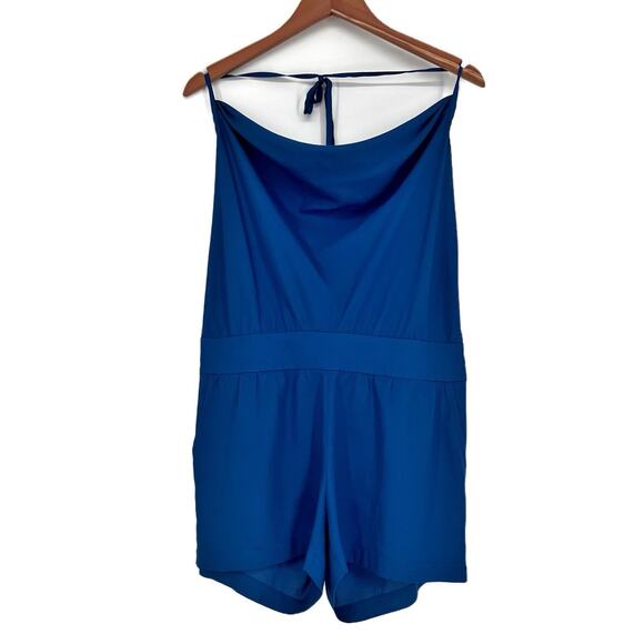 Bebe Borderline Cowl Neck Halter Romper size Small Cobalt Blue - Picture 8 of 11